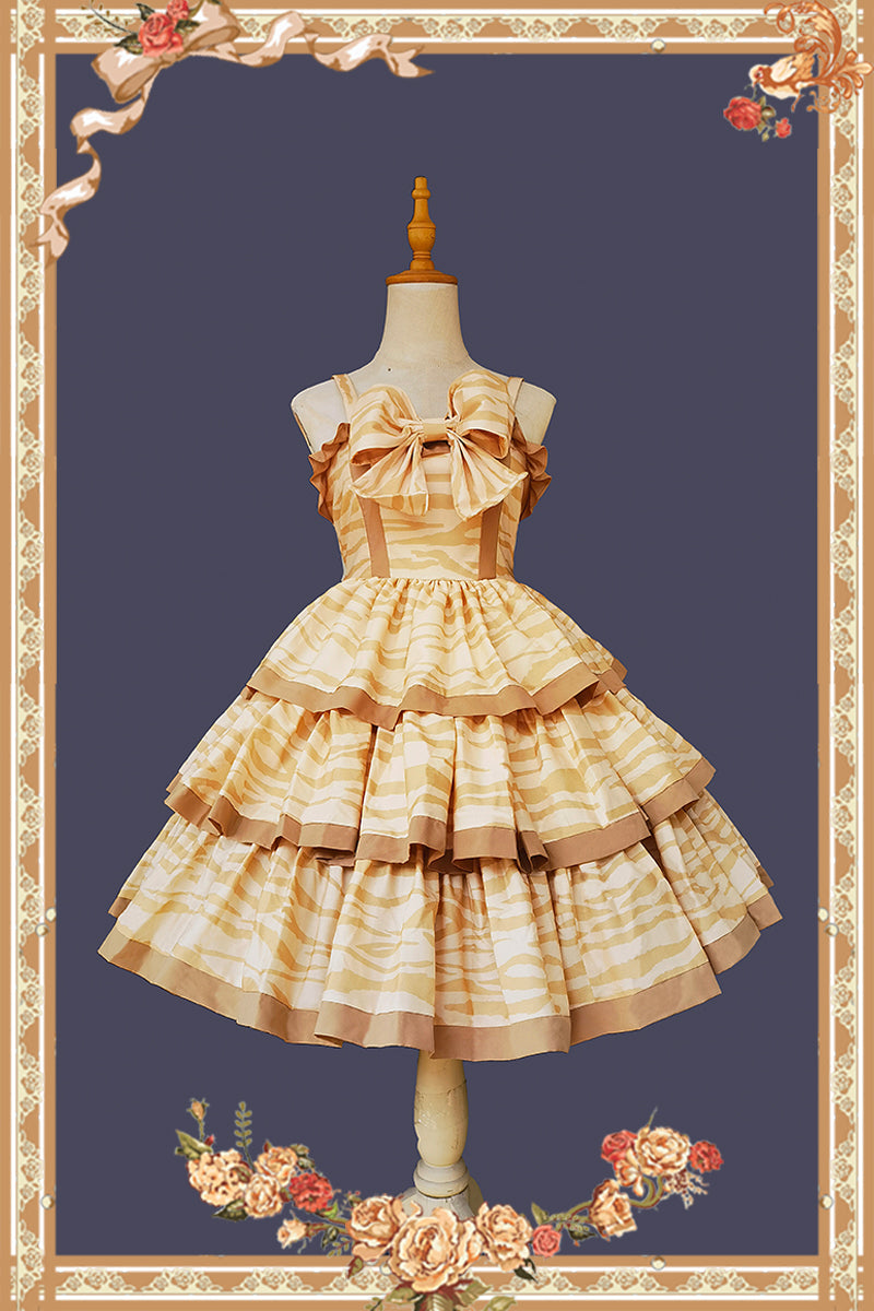 Infanta - Cloth Cat - Kawaii Lolita JSK Multi-Color Tiered Ruffles Dress Apricot JSK Only M