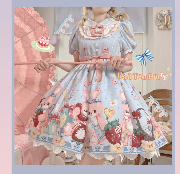 Doll tea party~Showa Rabbit~Kawaii Lolita Dress Summer Sweet Lolita OP JSK   