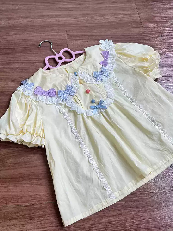 NanShengGe~Sheep Party~Sweet Lolita Jumper Dress Print SK M Yellow bow blouse