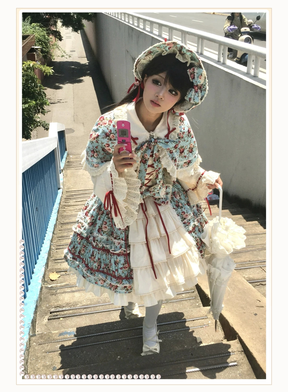 Old Rose Garden - Cotton Old School Lolita Top & Skirt Set, Floral Print 45886:866536