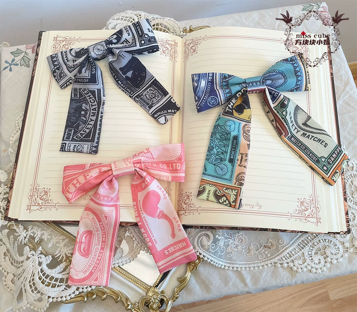 Miss Cube - Antique Label - Retro Lolita KC Straw Hat Bow Tie