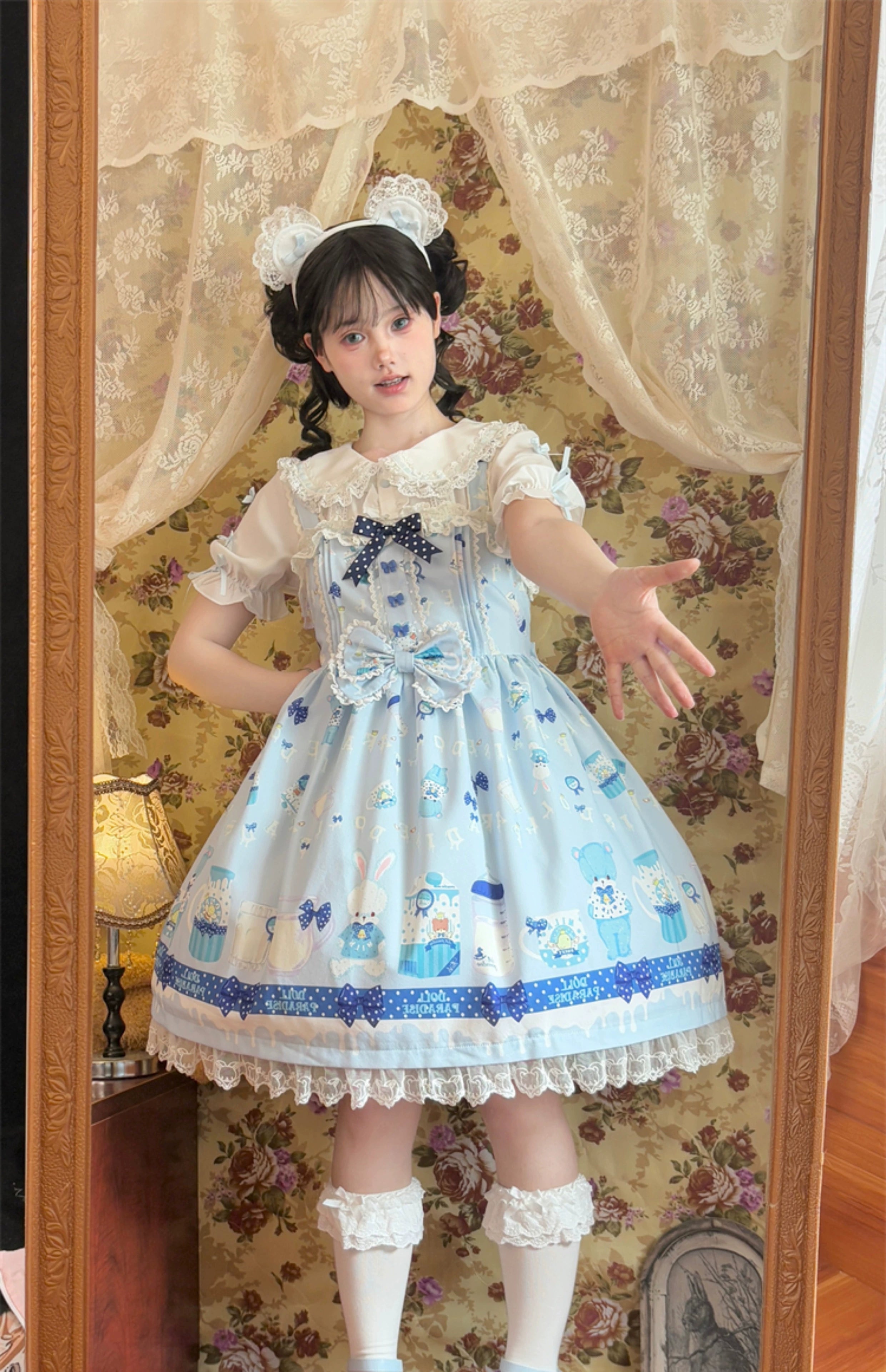 To Alice - Dear Dolls - Kawaii Lolita JSK Dress, Bear & Bunny Print 44016:791829