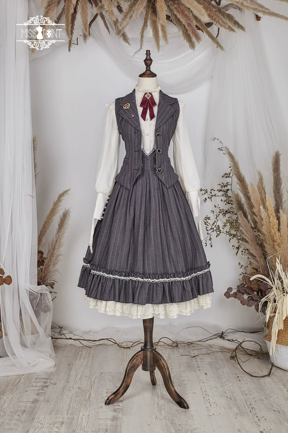 Miss Point~Rose Doll~Elegant Lolita Striped Fishbone Skirt 32524:385330