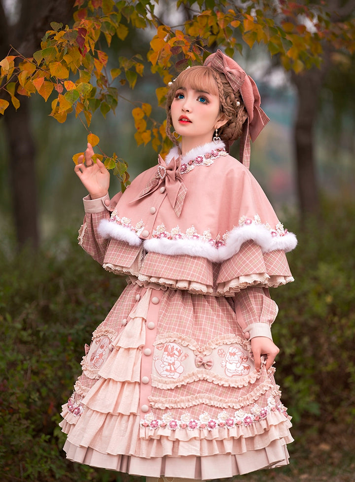 Youpairui~Helford~Sweet Coordinated Lolita Suit Pink Plaid Lolita SK Set   