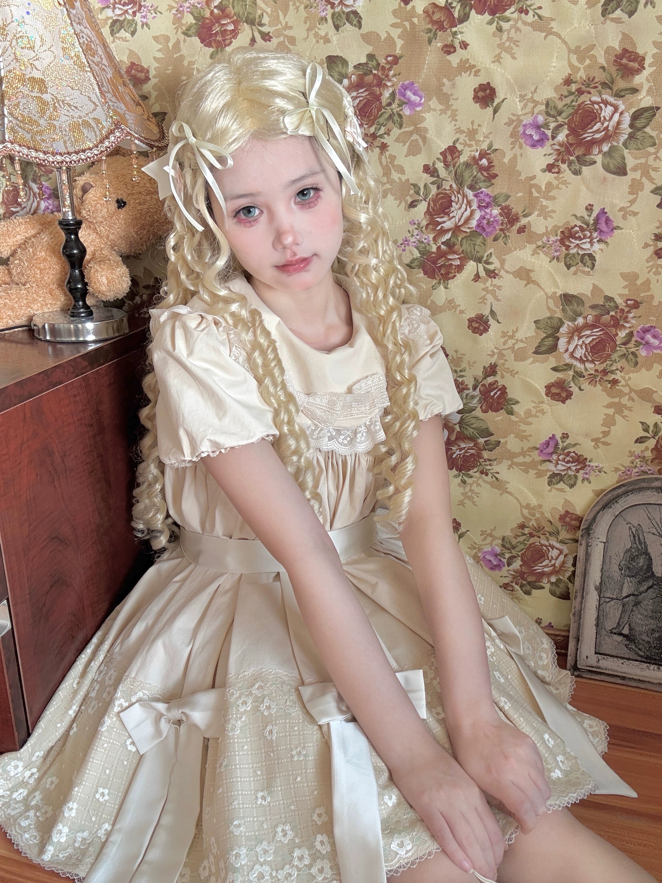 Fresh Tea Lolita - Meringue Frosting - Cotton Kawaii Lolita OP Dress with Satin Bow