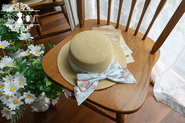 (Buyforme)Miss Point~Happy Summer Cute Lolita Hairdband Straw Hat blue floral straw hat  