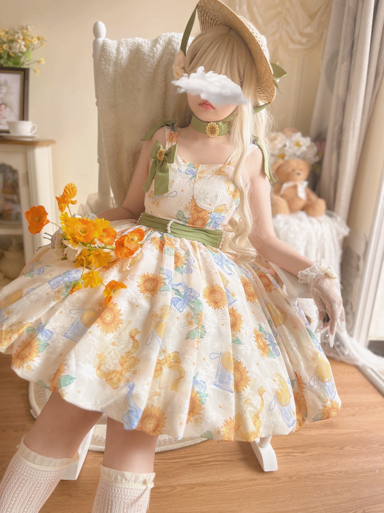 Akiyama Future Studio~Sunflower Print Lolita JSK Dress in Breathable Light Fabric 42790:753484