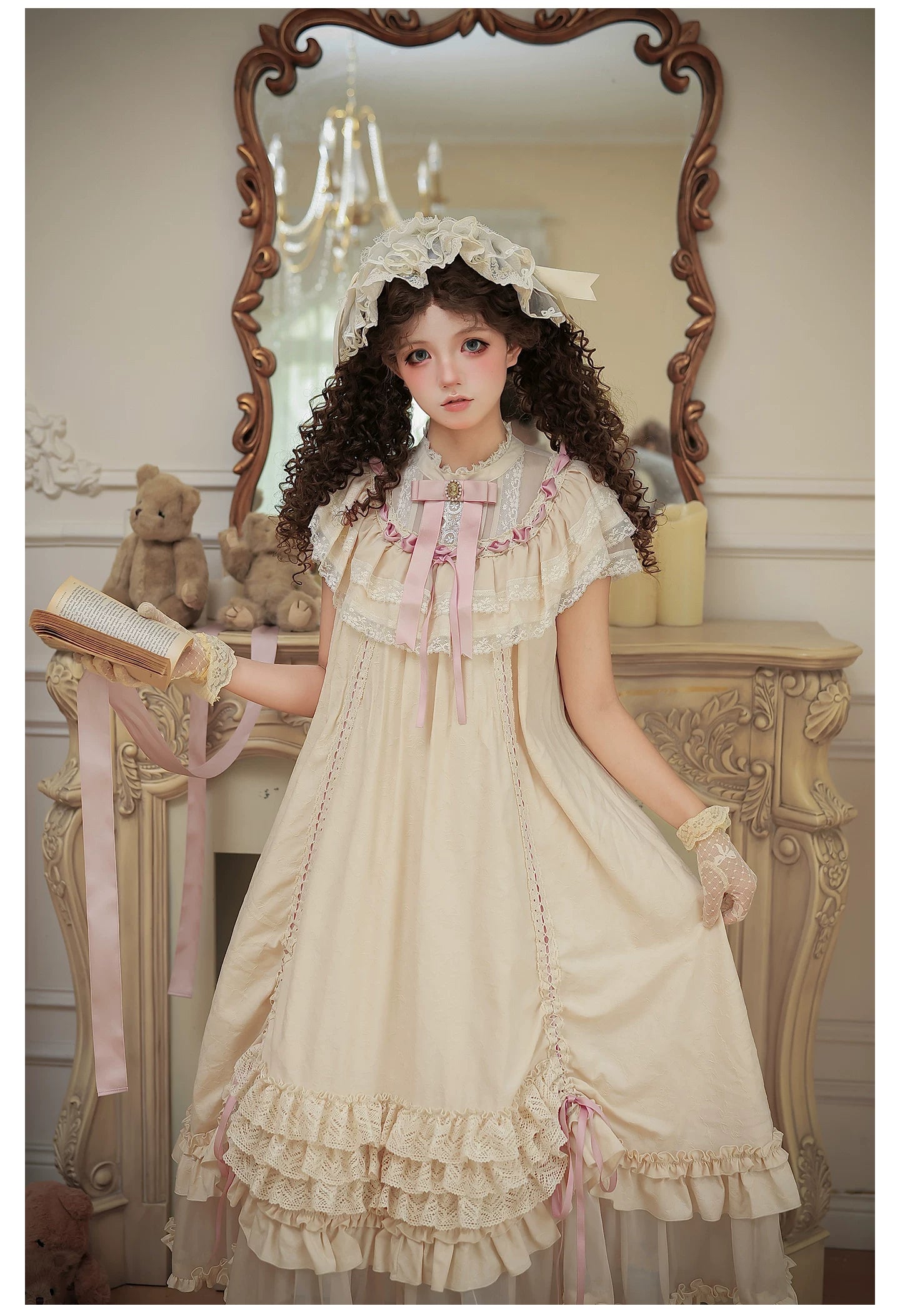 Lily's Dream - Cotton Lining Classic Lolita OP, Drawstring Liftable Hem 45539:854781