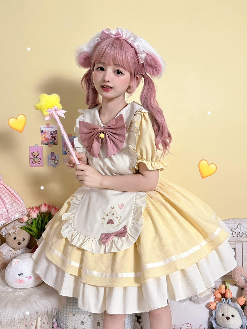 Qianmu~Cat Cafe~Maid Lolita OP dress with Detachable Bow and Apron 42405:740573