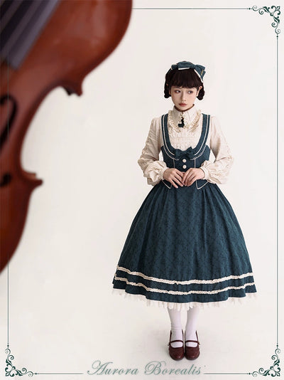 (BFM)Aurora Borealis~Rose Waltz~Elegant Vintage Lolita Collared Vest JSK Dress   