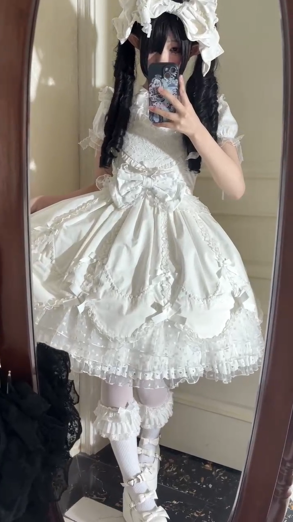 (BFM)The Seventh Doll~Sweet Diary SP~Vintage Lolita Jumper Dress Petal-like Hem JSK Headdress Set   