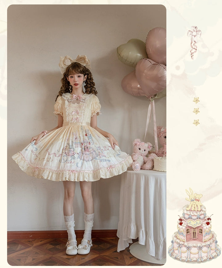 Mademoiselle Pearl~Wedding Cake~Sweet Lolita Dress Suit Printed JSK