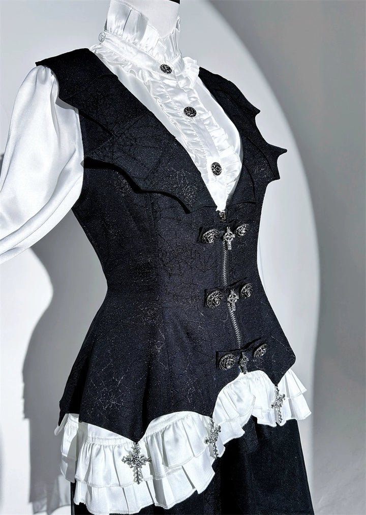 Letters from Unknown Star~Bloodline Duke~Gothic Lolita SK Suit Spider Web Vest and Blouse