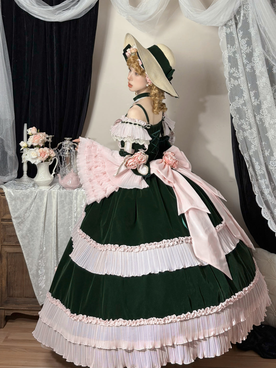 Meowing and fruity~Rose Ode~Elegant Lolita Accessories with Rose Decorations Green OP - trailing only