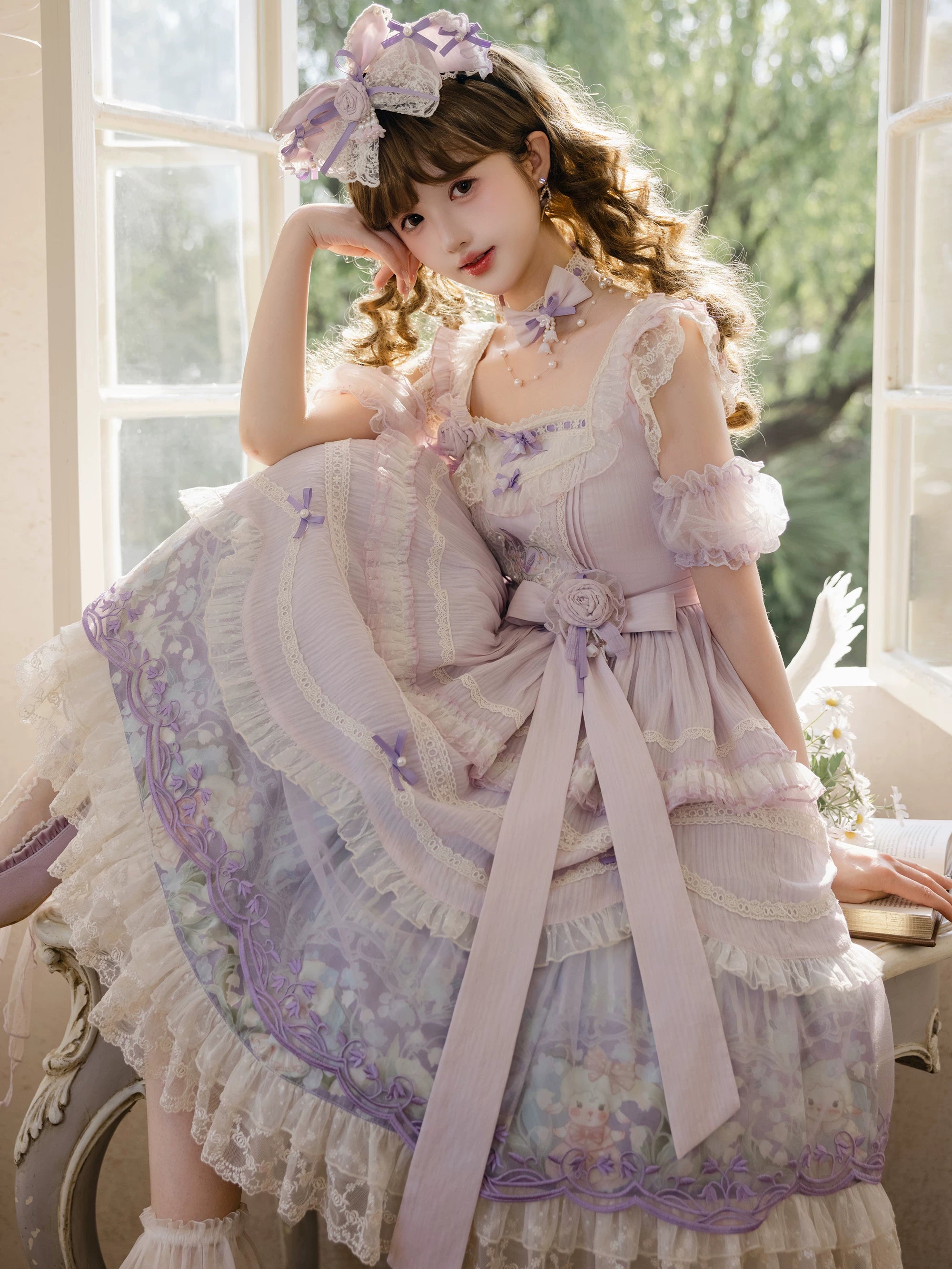 Lily of the Valley Lamb - Classic Lolita Tiered Hem JSK Dress with Embroidery 45277:852061