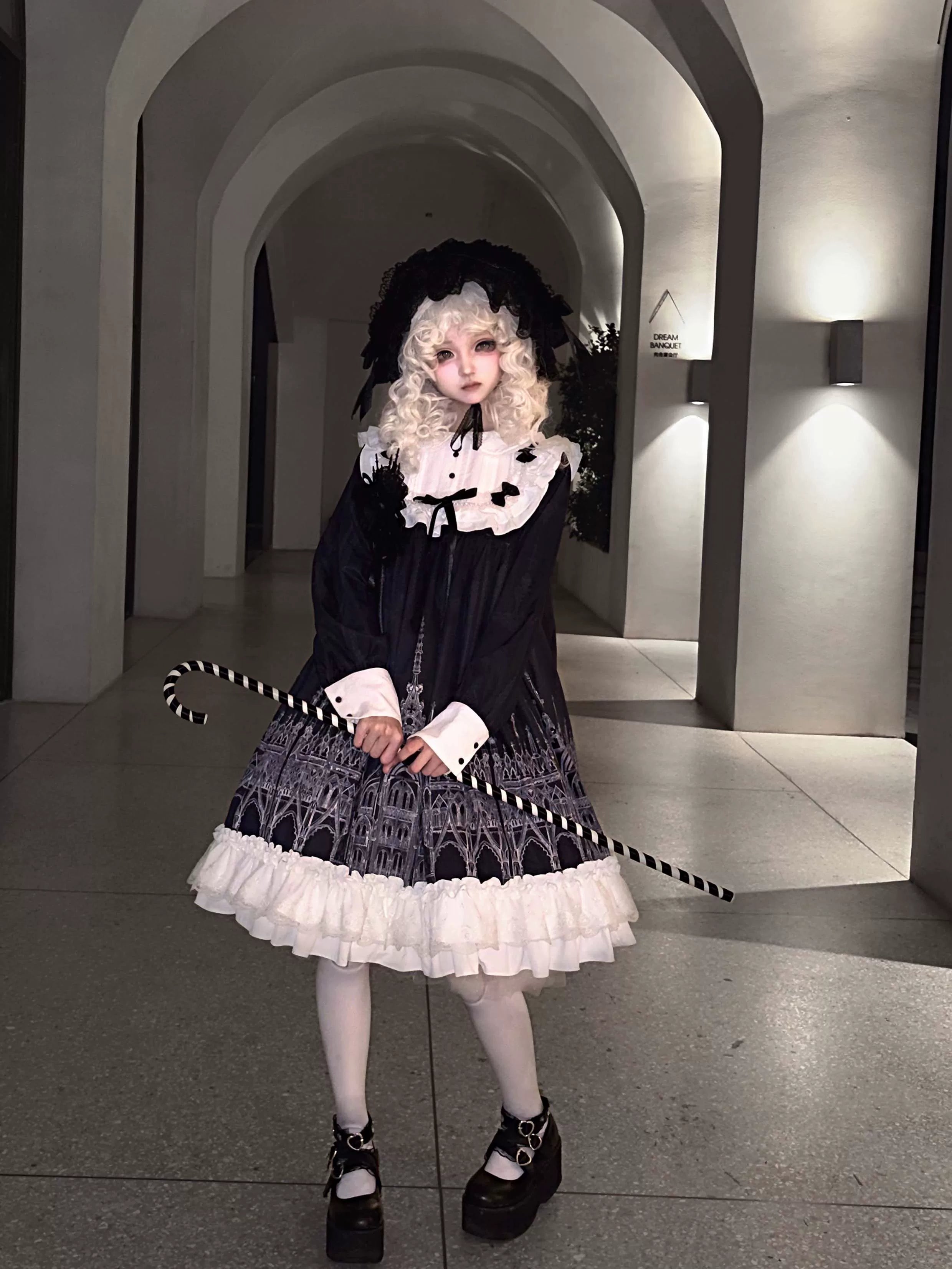 Silent Spire - Gothic Lolita Cathedral Print JSK & OP Dress Set, Side Pockets 45921:868082