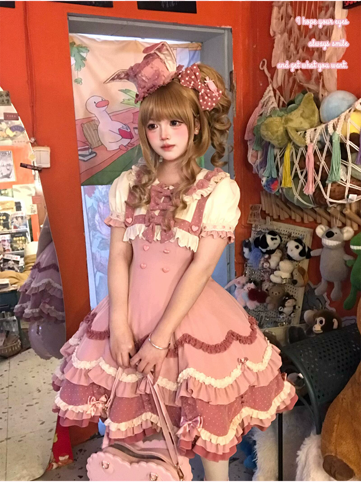 Sakurahime~Bunny Breeze~Pink Sweet Lolita OP Dress with Cute Hat and Bunny Ears