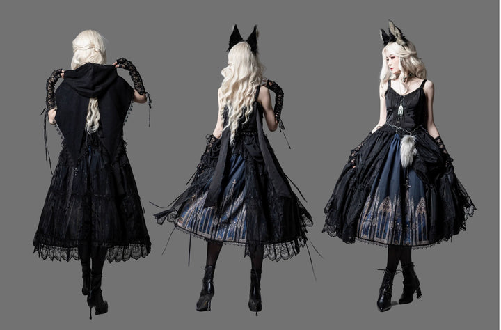 Wuyuzhe~Wolf Hunter~Gothic Lolita SK Set Halter Overskirt Cape Vest   