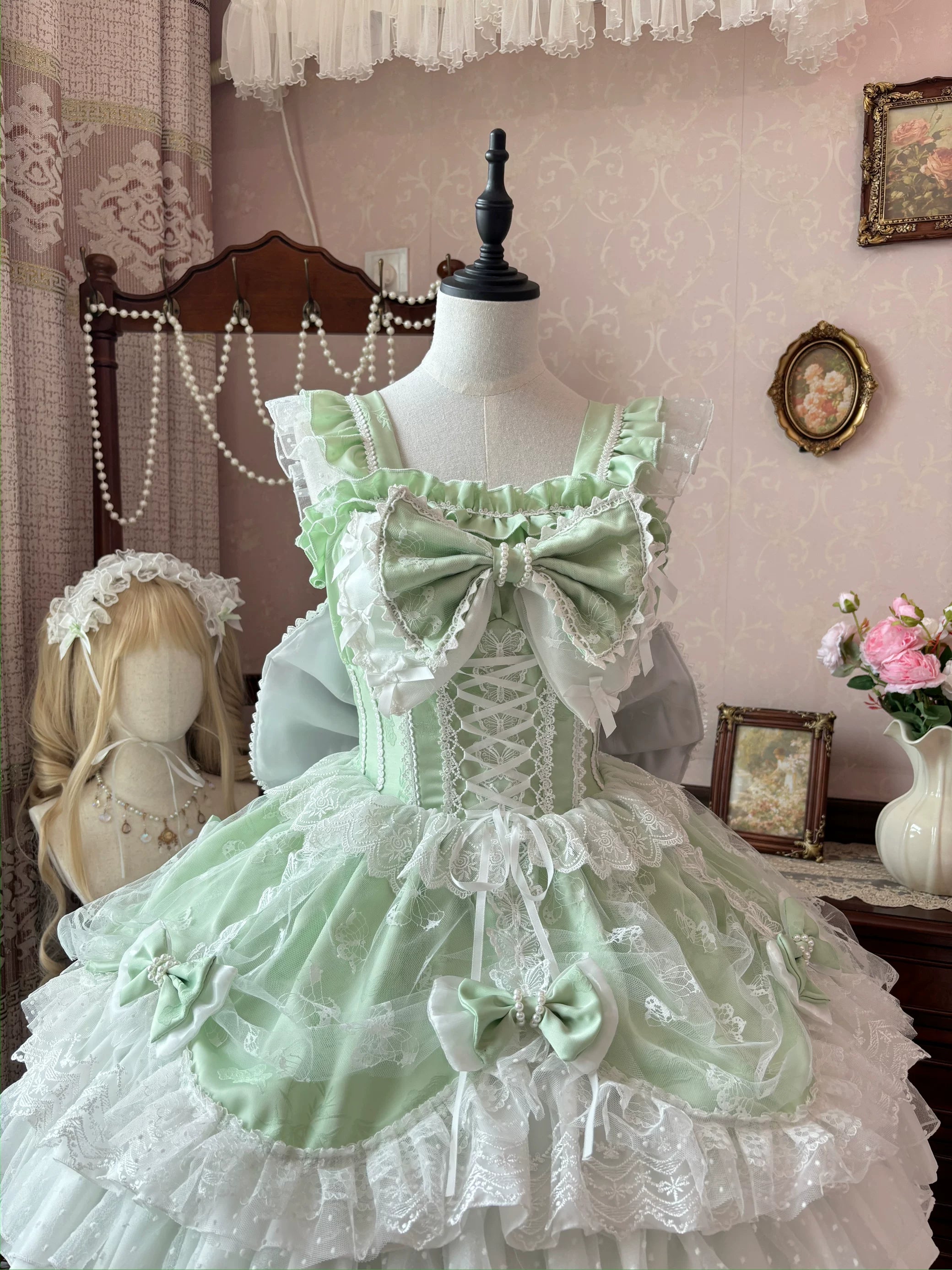 Shaoyun Weiwei - Plus Size Sweet Lolita Corset JSK Dress Set with Bows 45517:851279