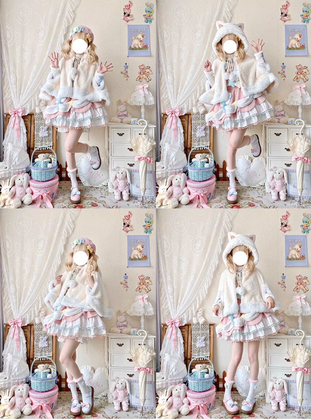 Mewroco~Lucky Star~Winter Sweet Lolita SK Kawaii Cat Ear Cape Suit 40052:649968