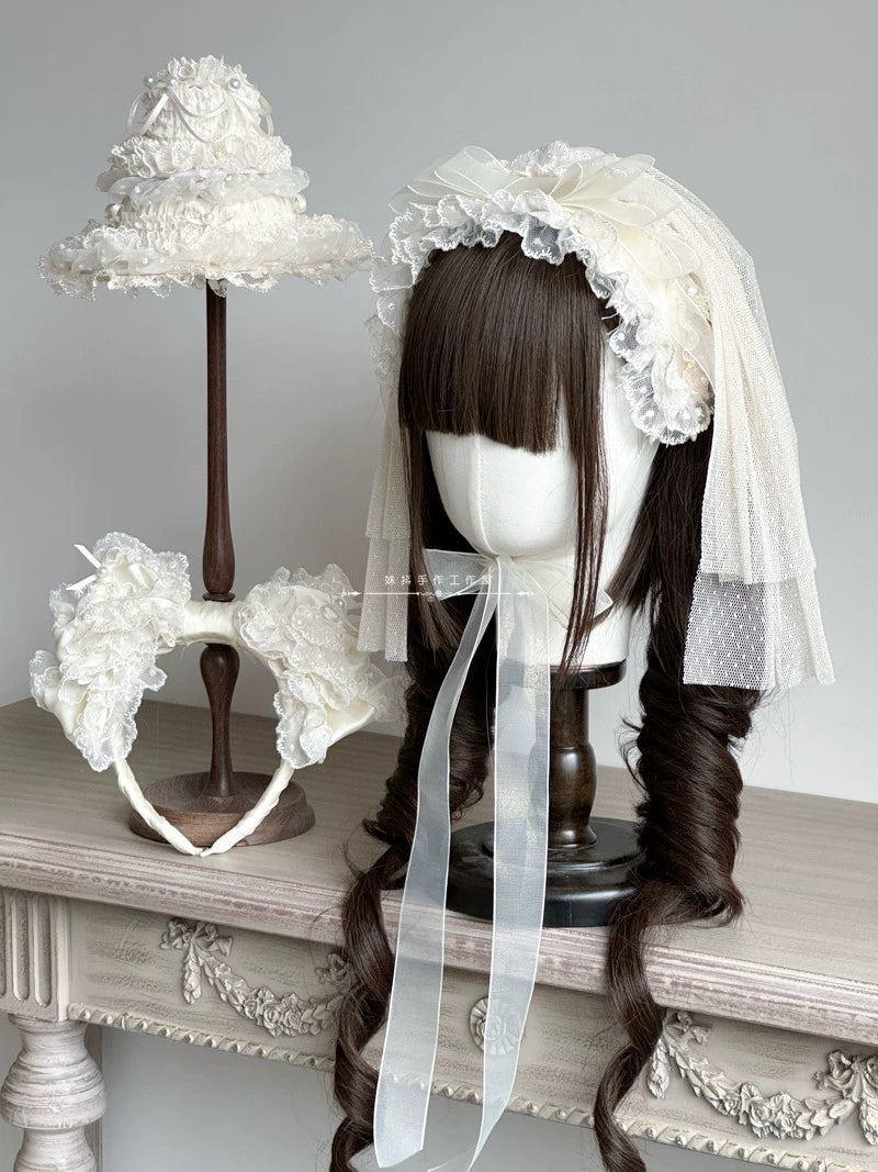 MAID~Elegent Lolita Headband Ivory KC Cake Cap 35196:484602