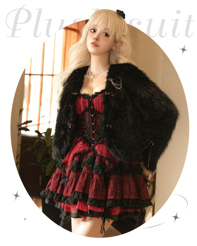 Urtto~Snow Song~Winter Lolita Coat Faux Fur Warm Plush Set   