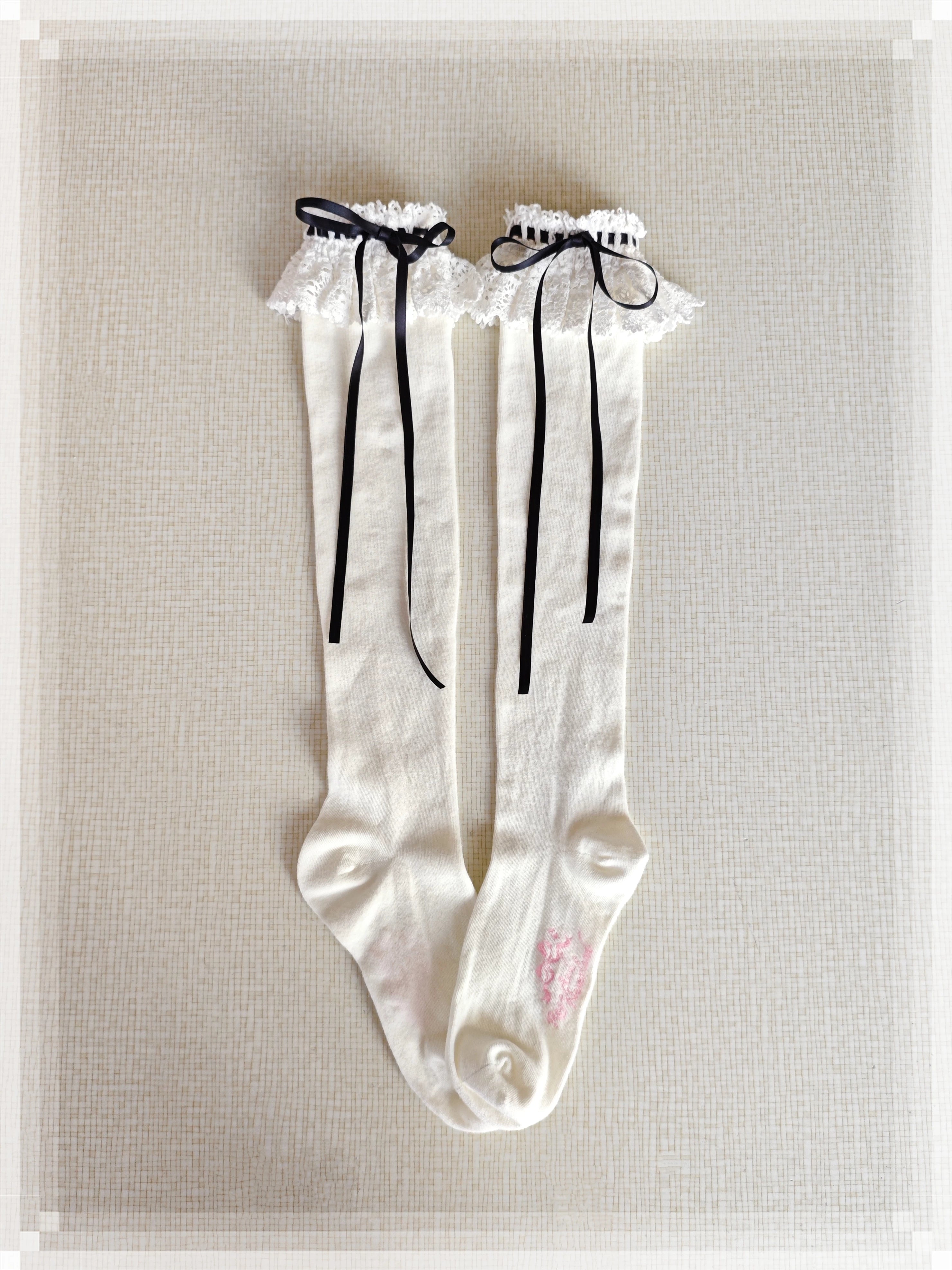 Cotton Old School Lolita White Socks with Colorful Ribbon Bows 45537:853887