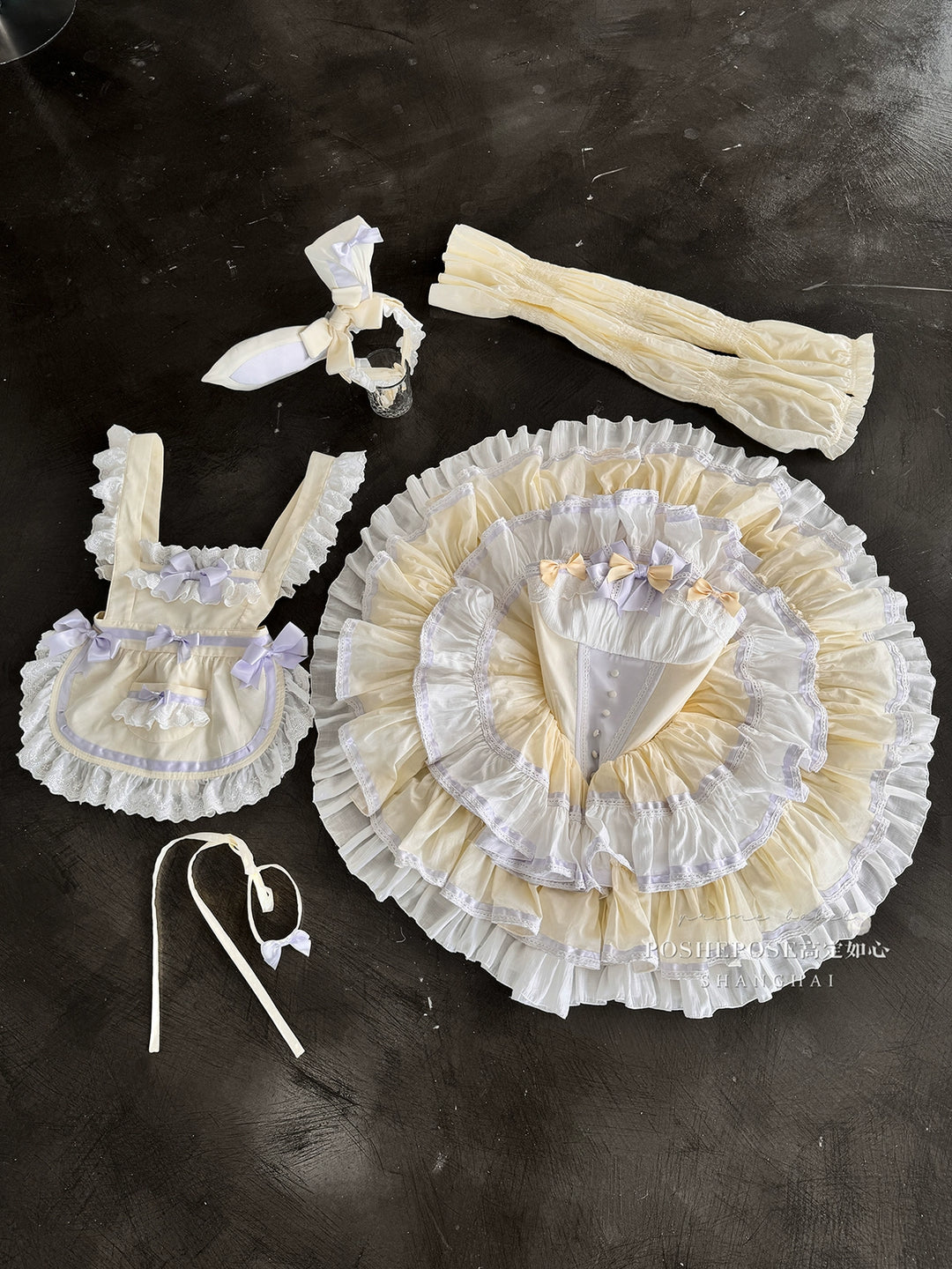 POSHEPOSE~Maid Bunny~Gorgeous Sweet Lolita OP Dress with Detachable Sleeves and Apron 41664:720600