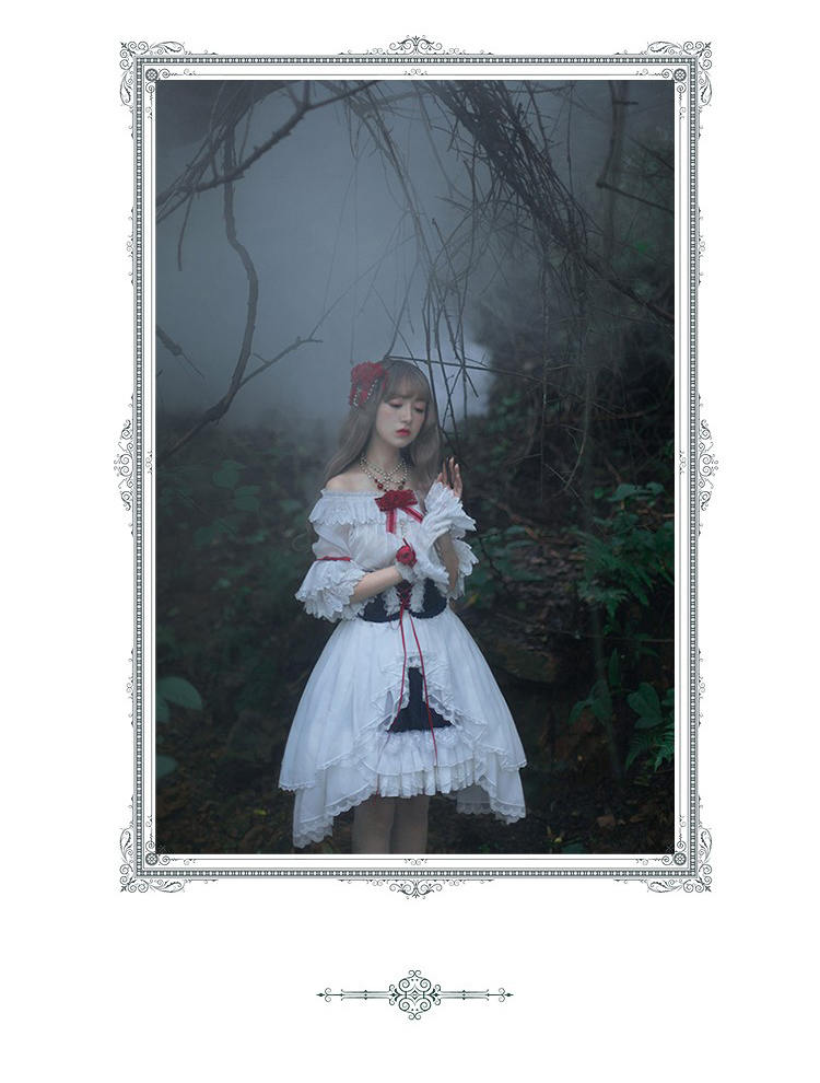 JS Lolita~Snow White in Forest Mist~Elegant Lolita Lace Split Type OP Set   