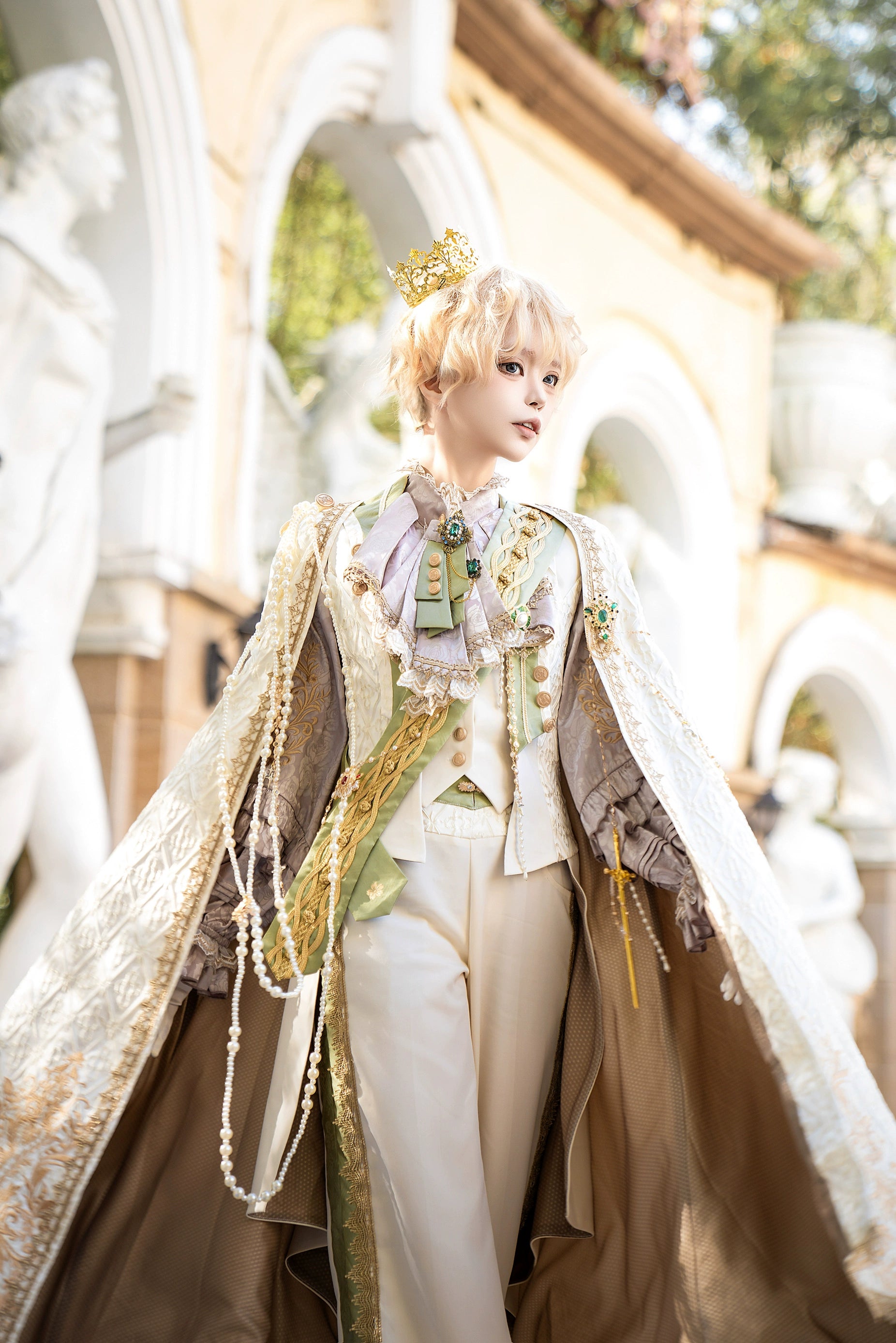 Narsesus - Ouji Lolita Pants Suit Retro European Prince Cape Shirt Vest