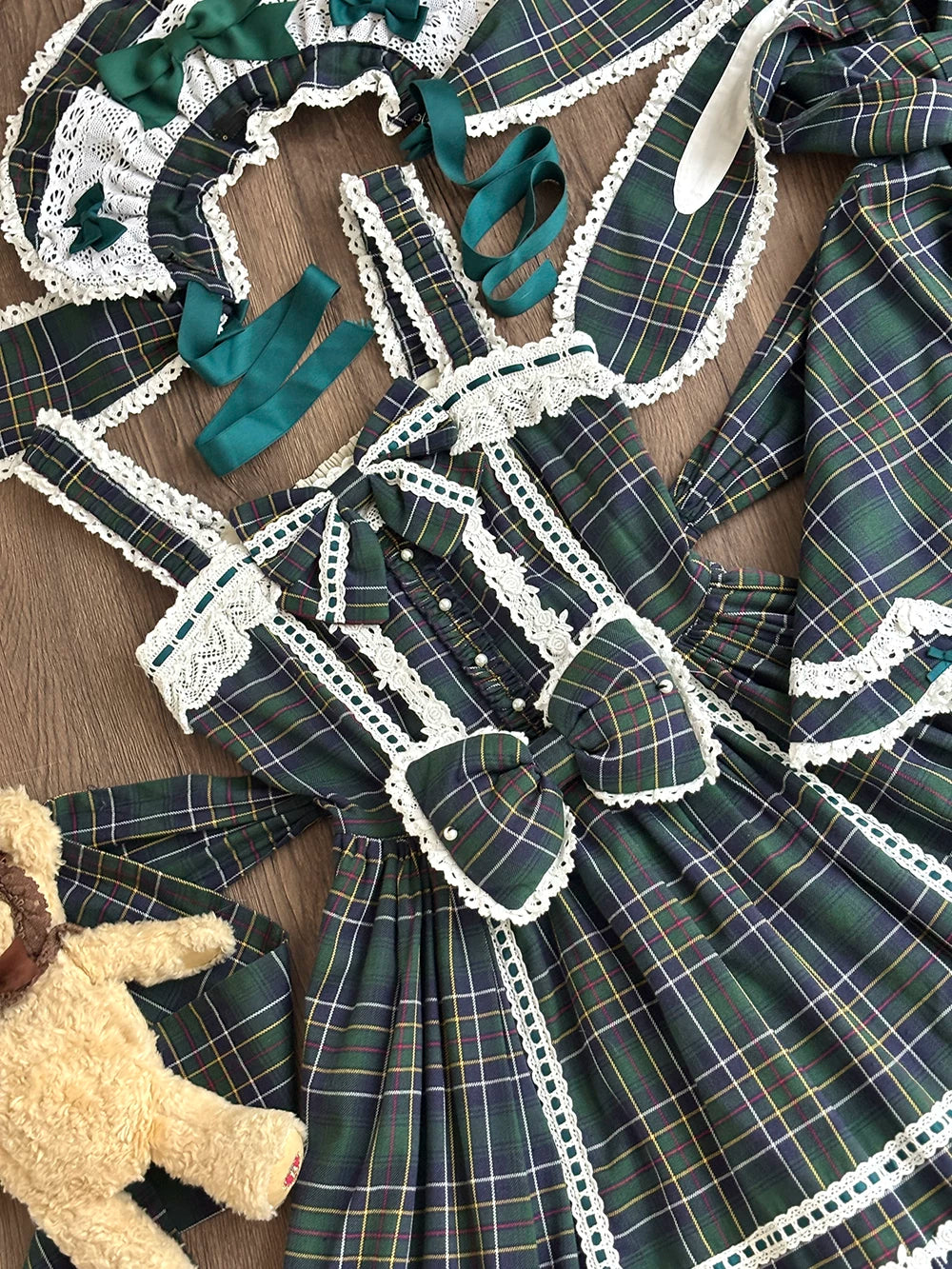 Plaid Petal Bunny - Old School Lolita Plaid JSK Dress, Side Pockets 44674:818452