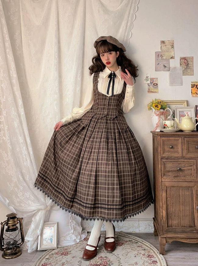 Forest Song - Griffin's Promise - Classic Lolita Skirt Striped Plaid Elegant SK S Grid Skirt