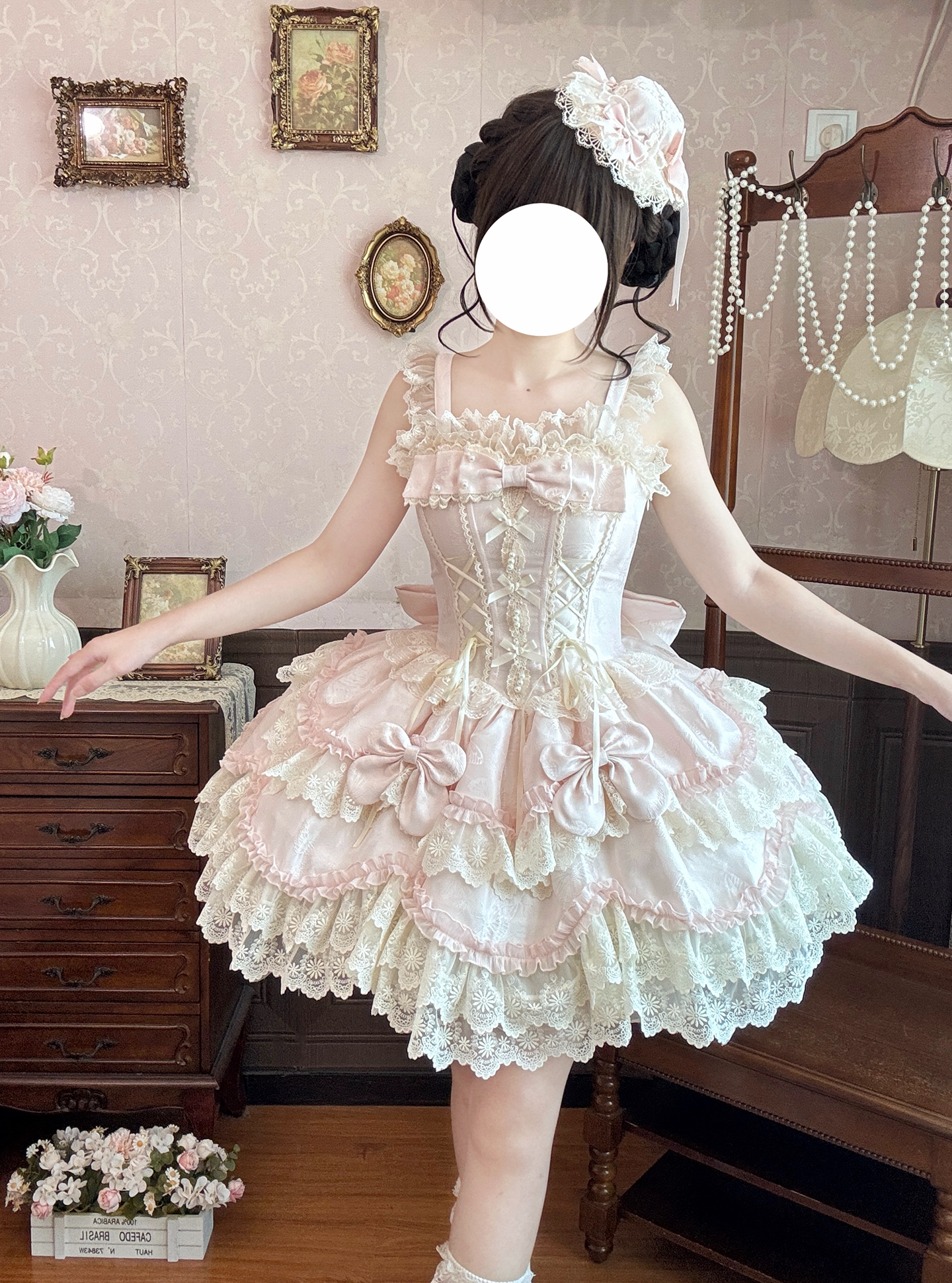 Realm of Sea Moon - Sweet Lolita Jacquard JSK, Boned Waist & Petal-shaped Hem
