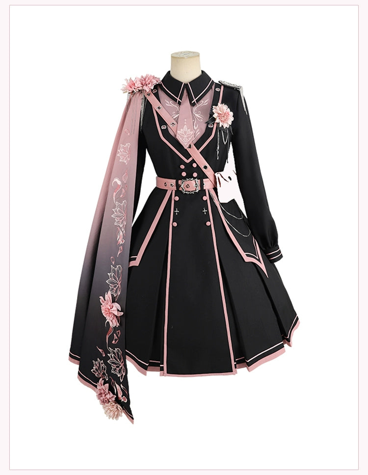 Chunlv Lolita - Dark Pink Military Lolita OP Dress Lolita Cloak S single shoulder cloak only