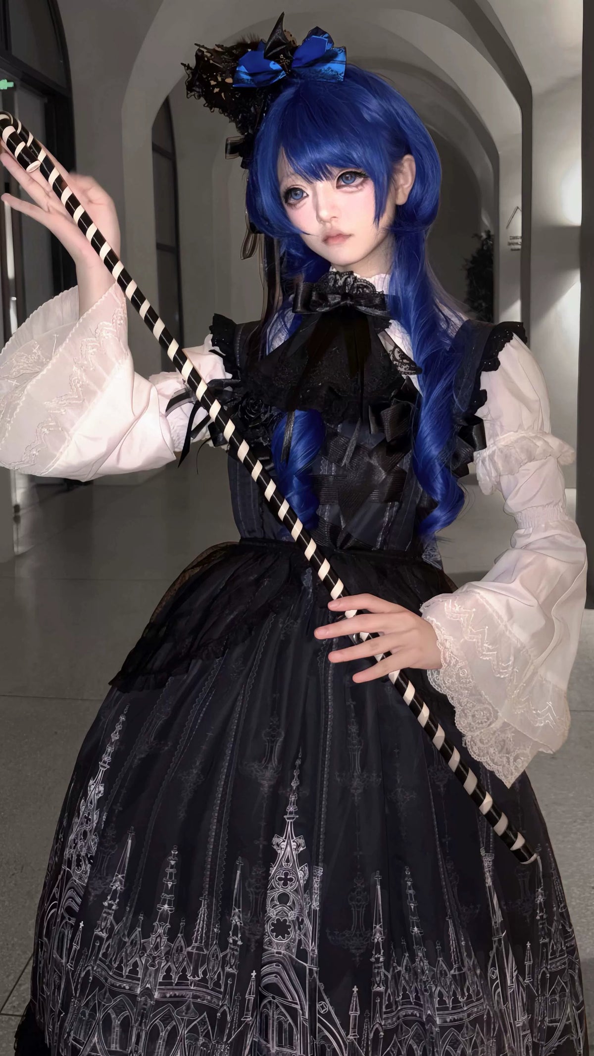 Silent Spire - Gothic Lolita Cathedral Print JSK & OP Dress Set, Side Pockets 45921:868134