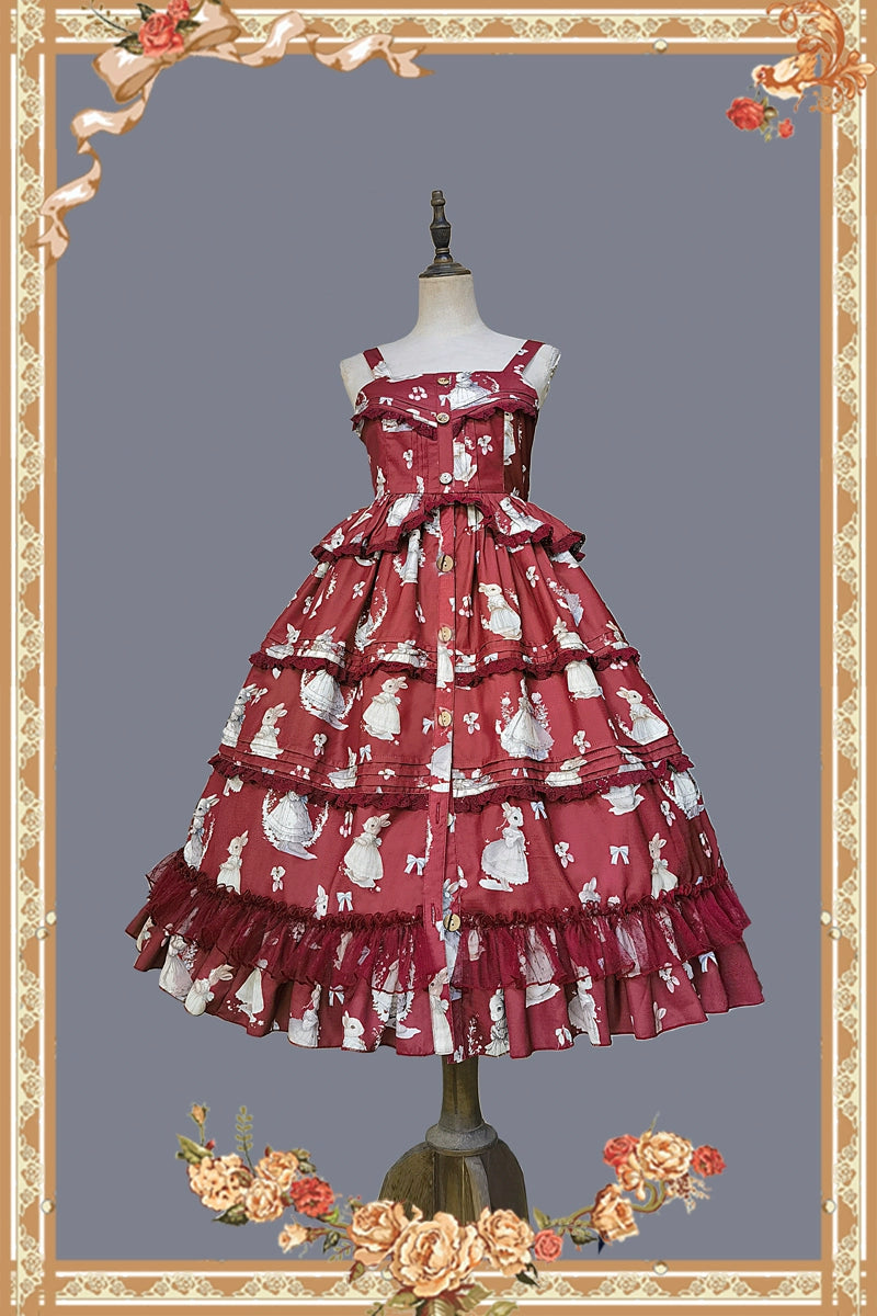 Infanta~Elegant Lolita JSK Dress Tiered Rabbit Prints Middle Split Dress 34242:534336