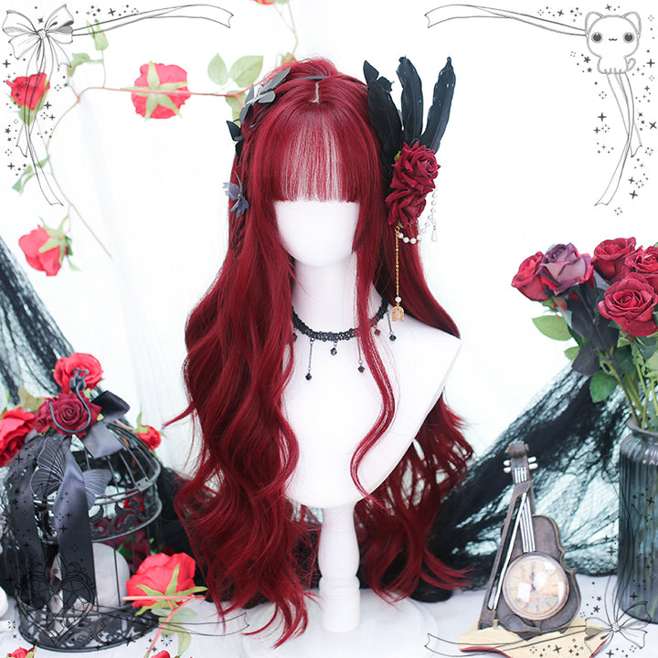 Dalao Home~Burning~Wine-red Long Curly Lolita Wig   