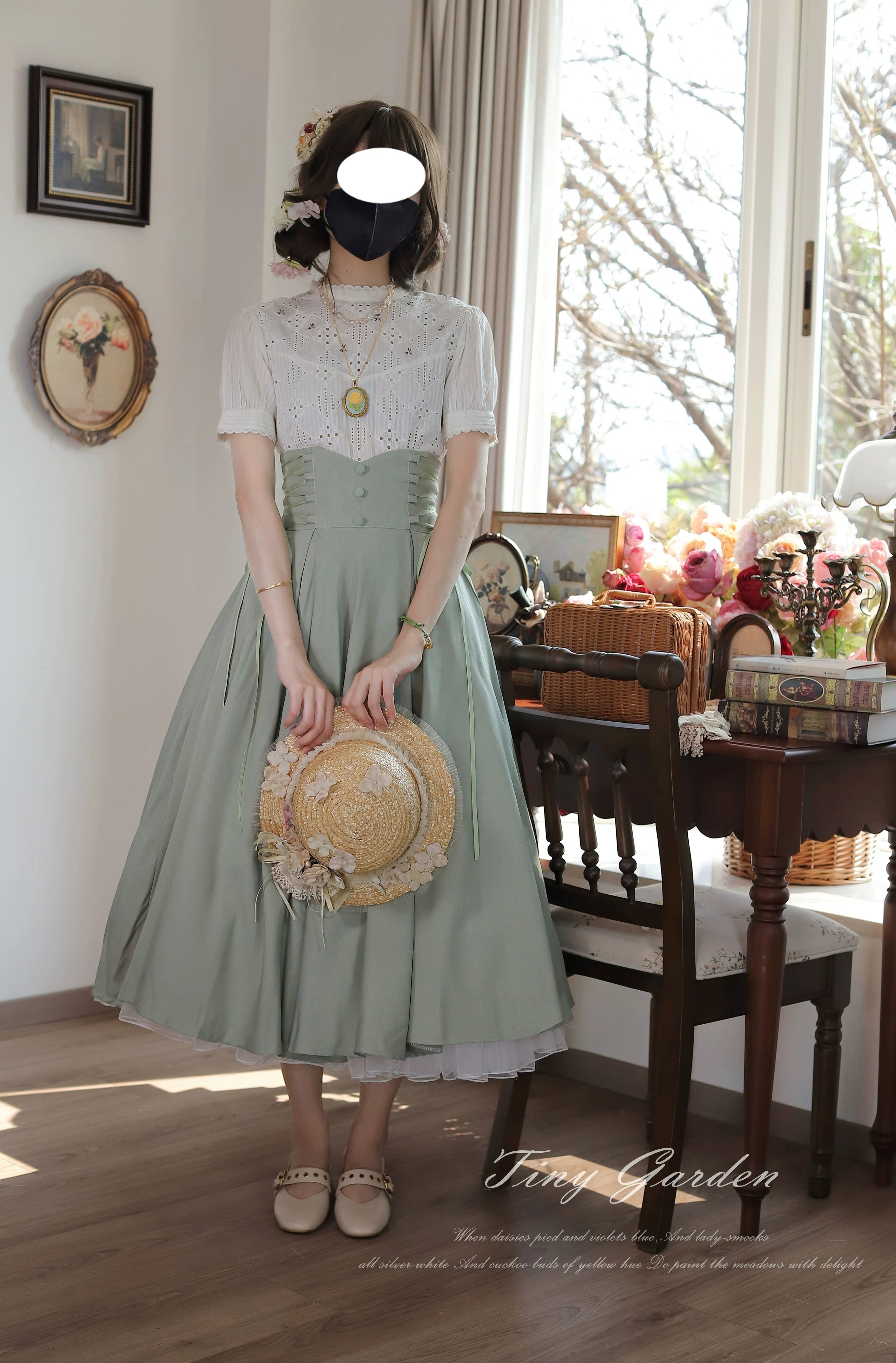 Morning Mist and Letter - Classic Lolita A-Line Skirt, High-Waist Fit