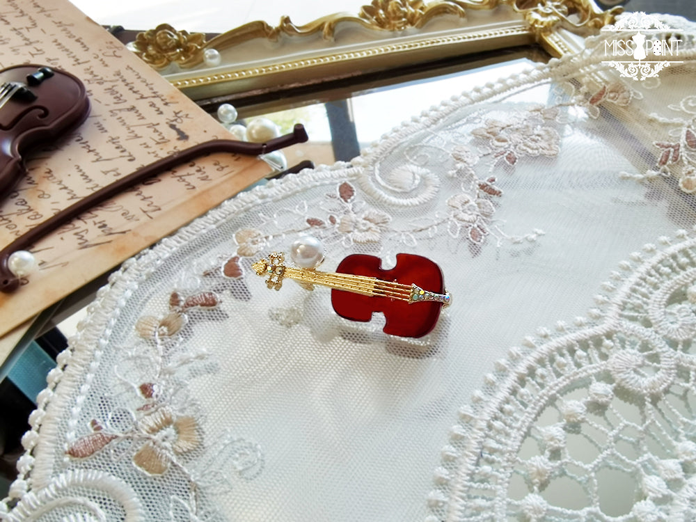 Miss Point - Golden Movement - Lolita Accessory Brooch Bow Tie KC Red Violin Metal Brooch