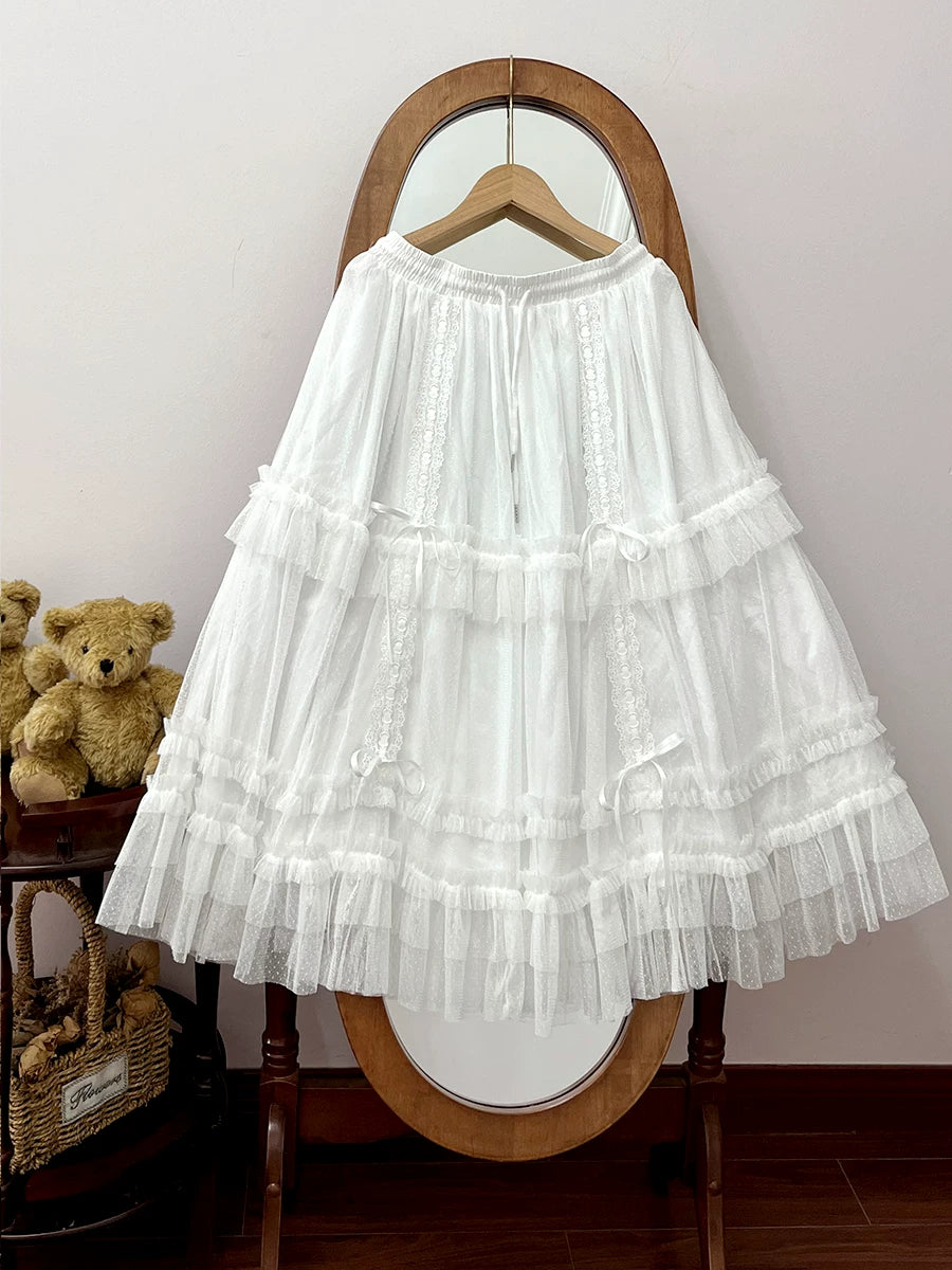 Lolita Adjustable Length Underskirt with Tulle Layers One Size White