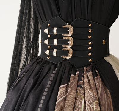 Krncrlo~Gothic Lolita Headwear and Adjustable Corset waistband black 