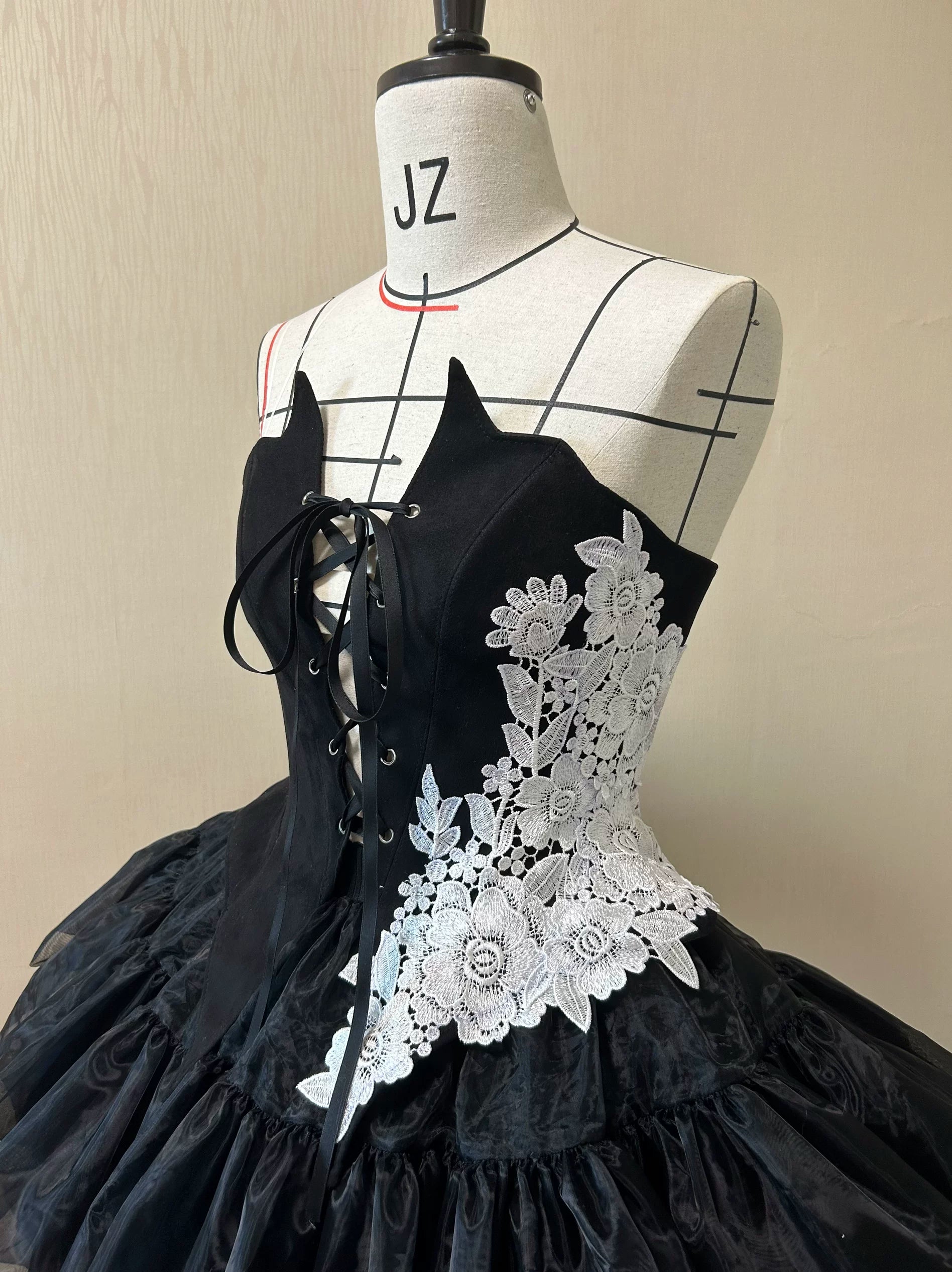 The Cage - Gothic Lolita Fishbone Bodice, Embroidered Appliqués