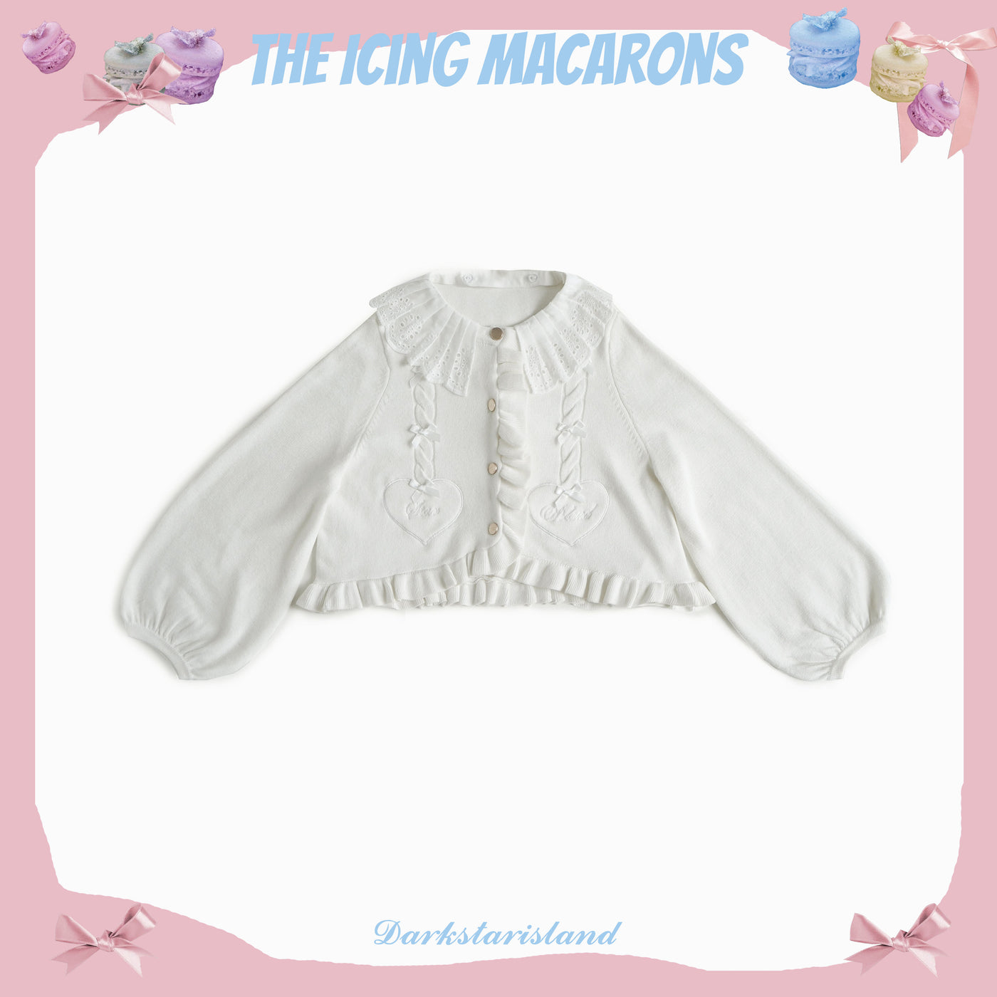 (BFM)Dark Star Island~Sugar Frost~Sweet Lolita Cardigan Knit Embroidered Sweater free size milk white 