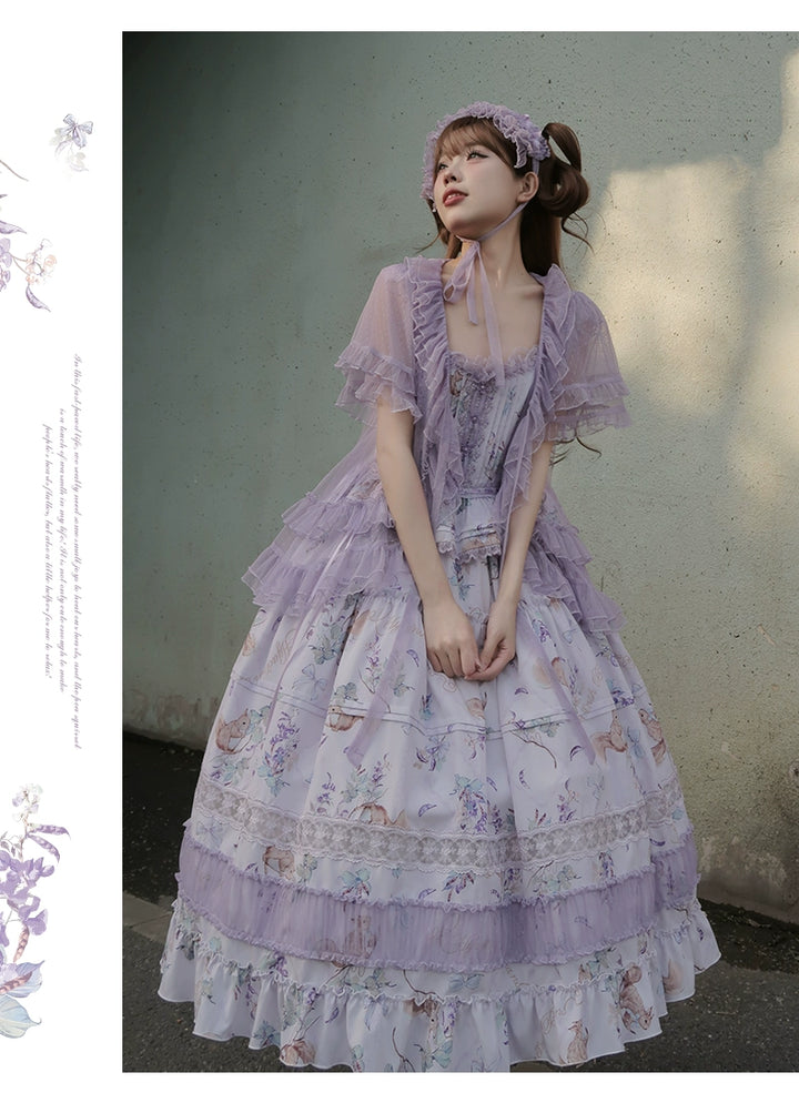 Urtto~Pea Squirrel~Country Lolita Purple JSK Dress with Tulle Cardigan