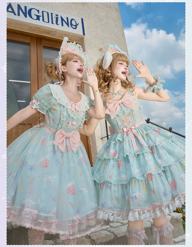 Cinnamoroll Ocean Fantasy - IP Collab Sweet Lolita Tiered JSK & OP Dress, Cinnamoroll Print 45995:871863