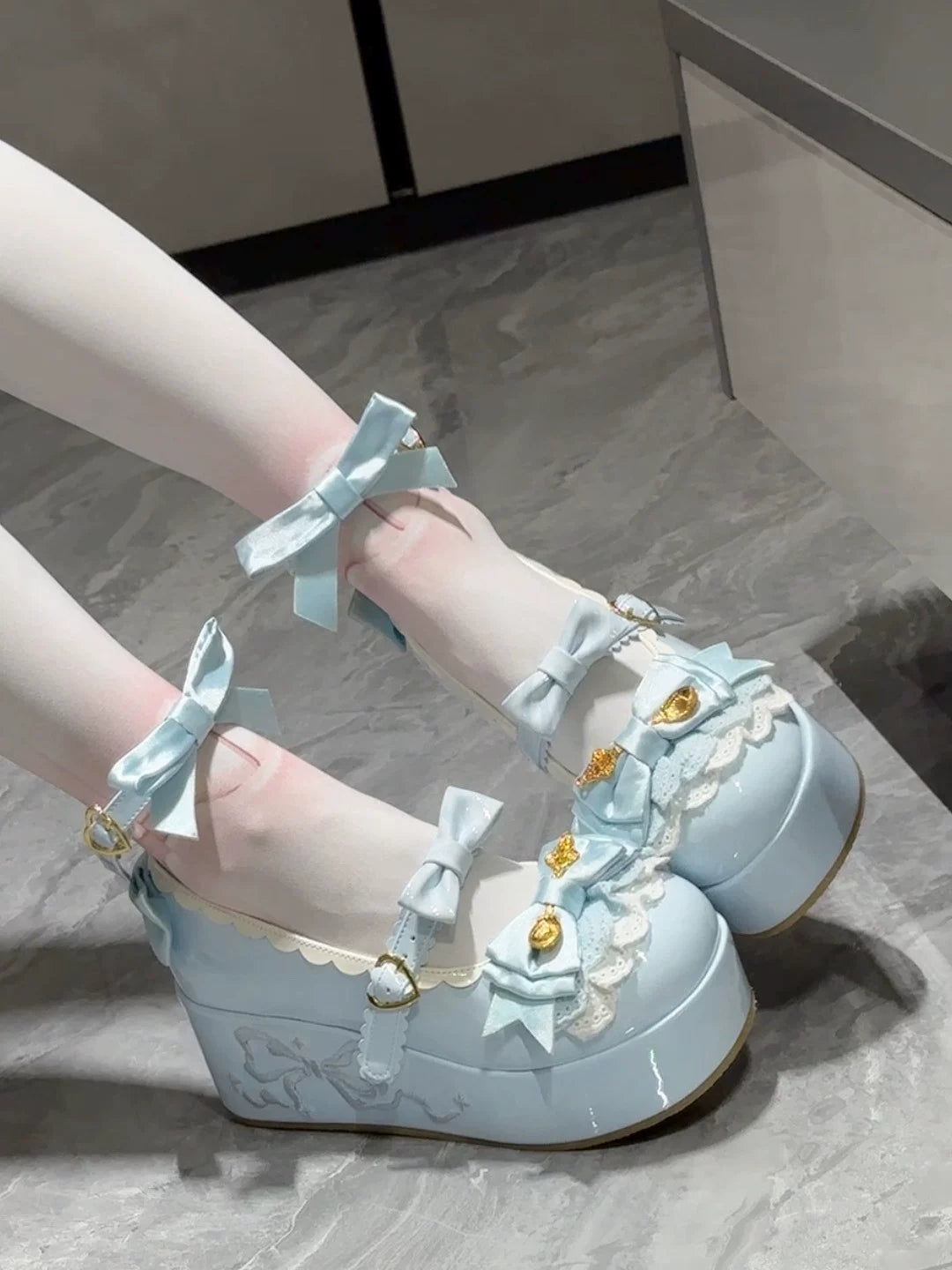 Mousse Rolls - Platform Sweet Lolita Shoes, Detachable Golden Spoon