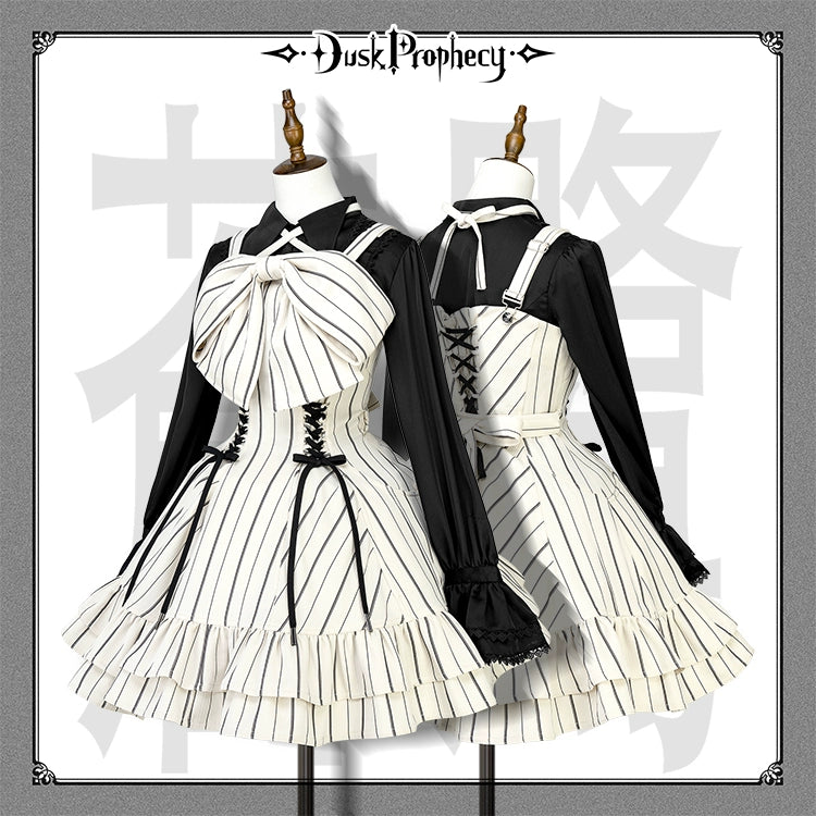 DuskProphecy - Heron - Classic Lolita Striped JSK Dress, Halter Neckline (L M S XL) 44313:802948