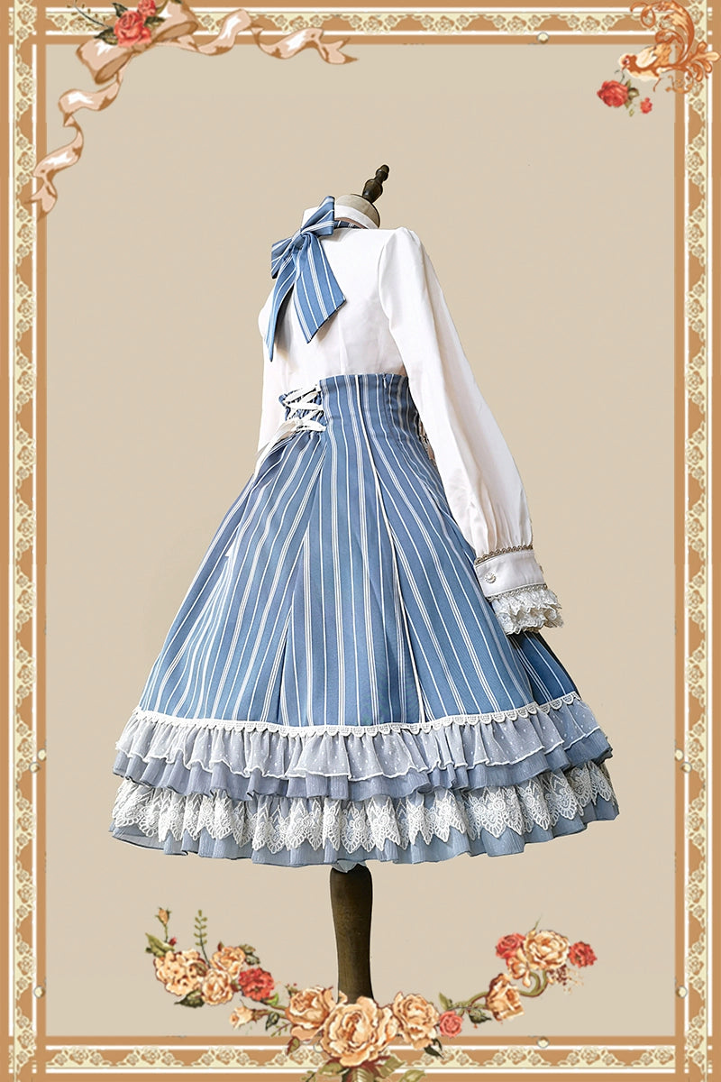 (Buy for me) Infanta~Elegant Lolita Stripe High-waist Jumper Dress Set and Cape   