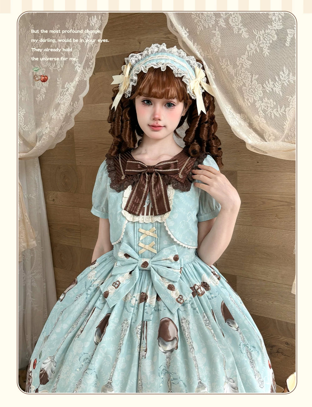 Dessert - Kawaii Lolita Sailor Collar OP Dress, Chocolate & Fork Print 44905:827102