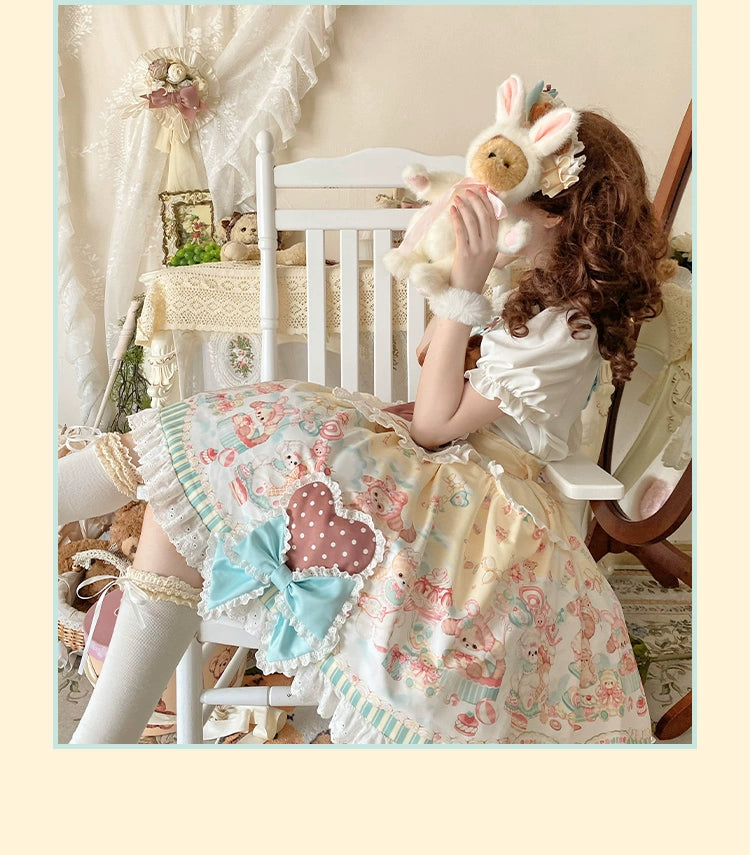 YingLuoFu~Sweet Pet Paradise~Kawaii Lolita Salopette Dress Pet Print   